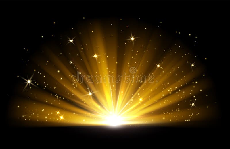 Effetto luce Vettore luminoso d'oro Scoppiamento d'oro con illustrazione di scintille isolate in nero illustrazione vettoriale