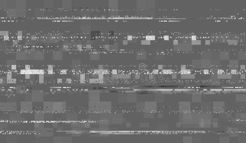 Effetto VHS glitch grigio monocromatico sfondo vettoriale astratto segnale di errore digitale pixel rumoroso schermo di danneggiam illustrazione di stock
