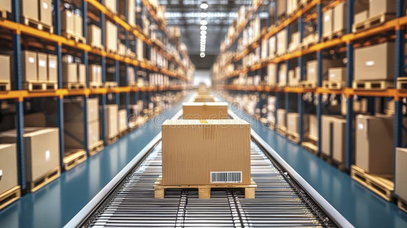 Efficient automated sorting in modern distribution centers a bird\'s eye view of logistics transformation stock illustration