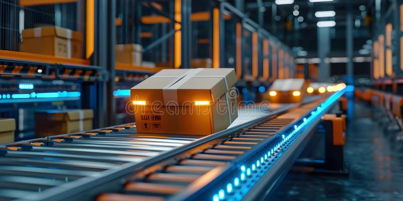 Efficient automated technology sorts parcels in robotic distribution center with precision. Concept royalty free illustration