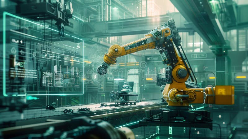 Colaborare eficientă. roboți și lucrători inteligenți în șantierul de construcții futurist royalty free illustration