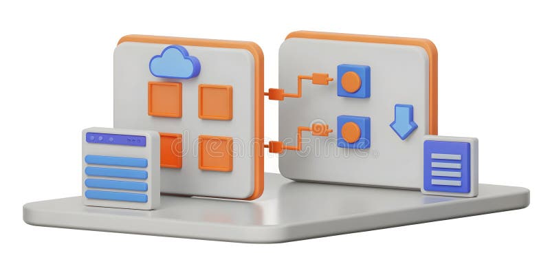 Efficient Data Transfer System Seamless Cloud Integration, secure file downloads, and streamlined database management. Optimal vector illustration