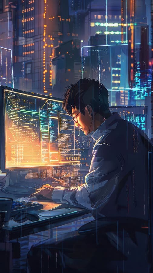 Efficient Database Management. Database administrator optimizing a database query concept royalty free illustration