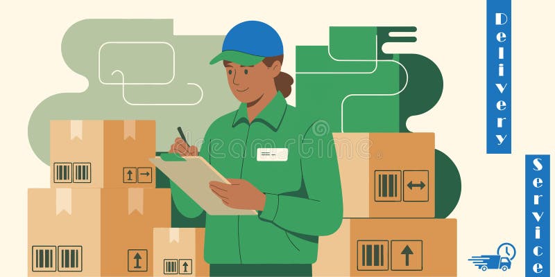 Efficient Delivery Management and Logistics Worker Checking Packages royalty free illustration