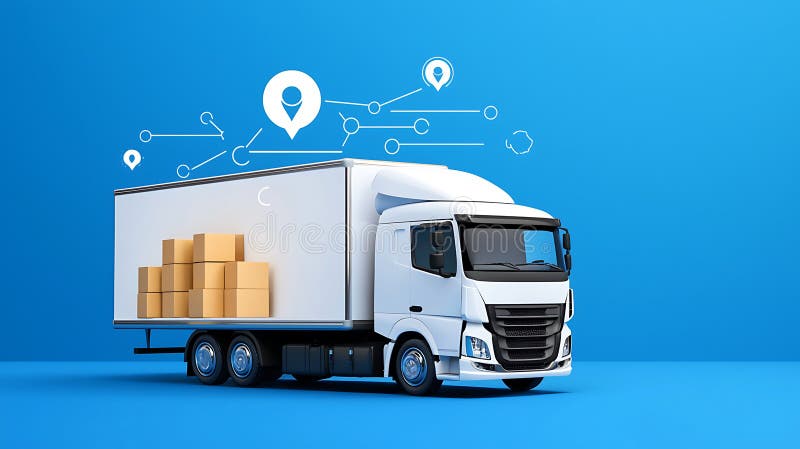 Efficient delivery truck with boxes on blue background, symbolizing logistics and transportation services royalty free illustration