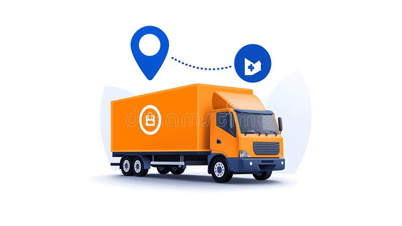 Efficient delivery truck with location pin and map icon, symbolizing logistics and transportation services vector illustration