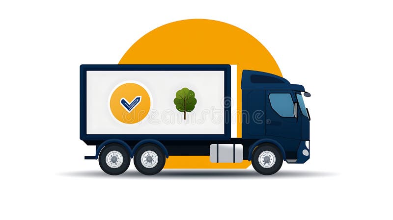 Efficient delivery truck with tree icon, symbolizing eco friendly transport solutions stock illustration