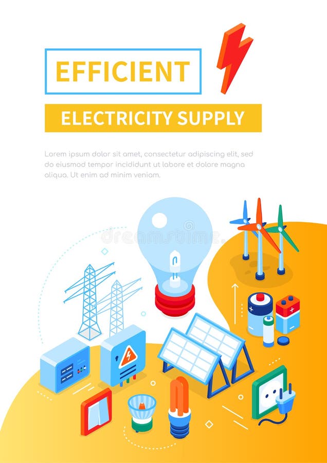 Efficient Electricity Supply Modern Colorful Isometric  Banner