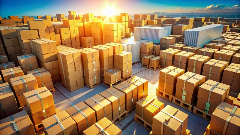 Efficient Logistics and Delivery Aerial View of Stacked Cardboard Moving Boxes Ensuring Smooth Relocation vector illustration