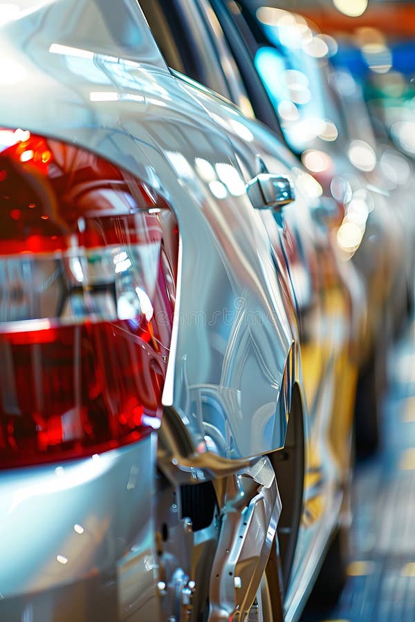 Efficient mass production assembly line of modern cars in operation at a busy and advanced factory vector illustration