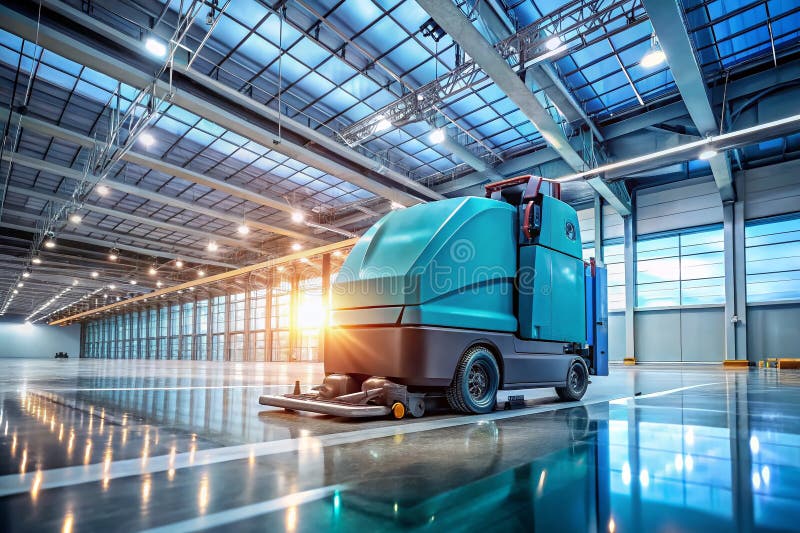 Efficient and Powerful Industrial Tile Scrubber Machine for Commercial Floor Cleaning A HighPerformance Cleaning stock illustration