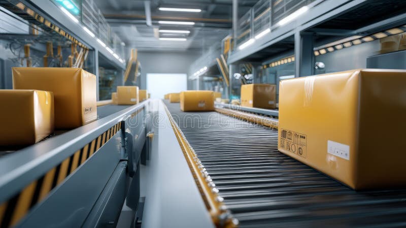 Efficient Supply Chain Logistics Management with Innovative Conveyor Systems and Robotic Sorting Solutions vector illustration