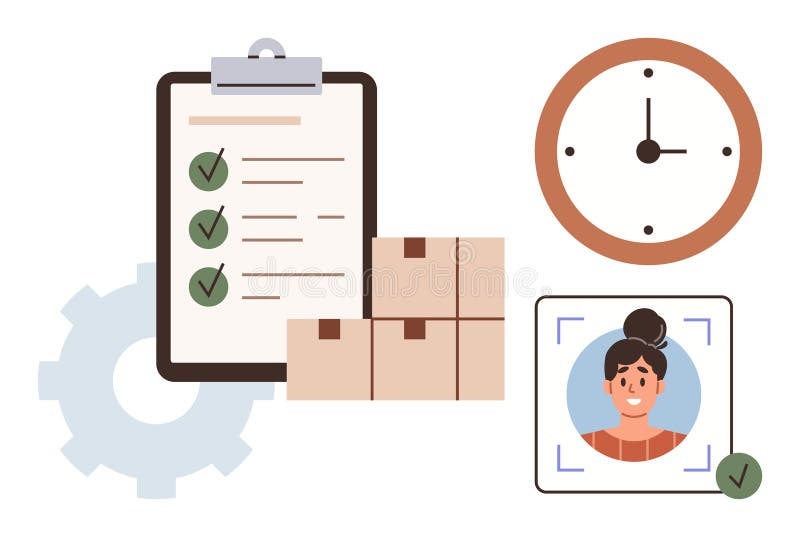 Efficient Task Management with Checklist, Time Tracking, and Logistics Tools stock illustration