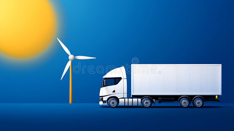 Efficient truck transportation with renewable energy sources like wind power and sunlight vector illustration