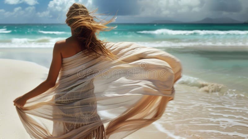 Eleganța fără efort a unui sarong care trece peste umerii unei femei royalty free illustration
