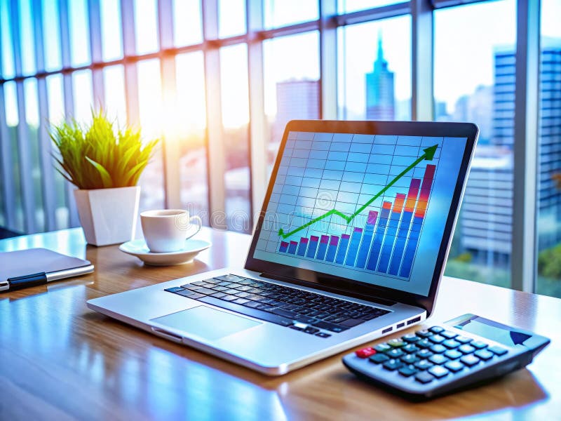 Effortlessly Manage Your Taxes with Powerful Software Financial Charts and Graphs on a Laptop Display for Accurate Tax stock illustration