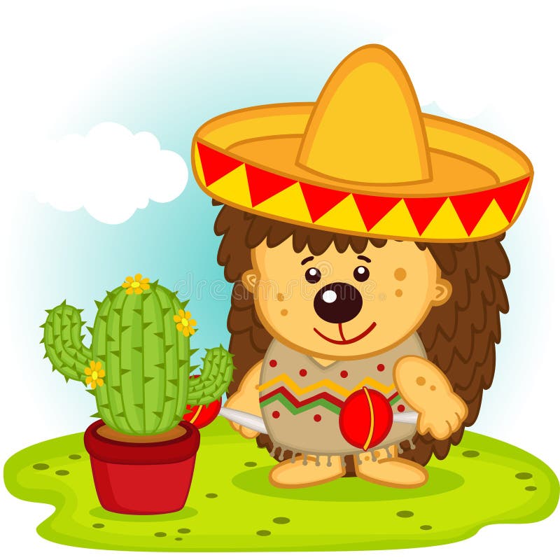 Egel en cactus op het Mexicaanse feest royalty-vrije illustratie