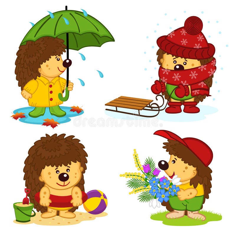 Egel en de vier seizoenen stock illustratie