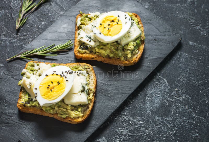 Egg and Avocado Sandwiches with Cream Cheese for Healthy Breakfast