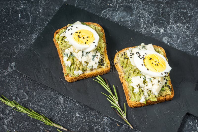 Egg and Avocado Sandwiches with Cream Cheese for Healthy Breakfast