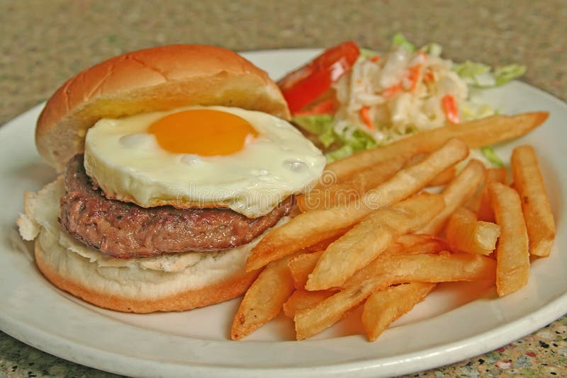 Egg Burger Combo of Fries and Coleslaw Stock Image Image of salad