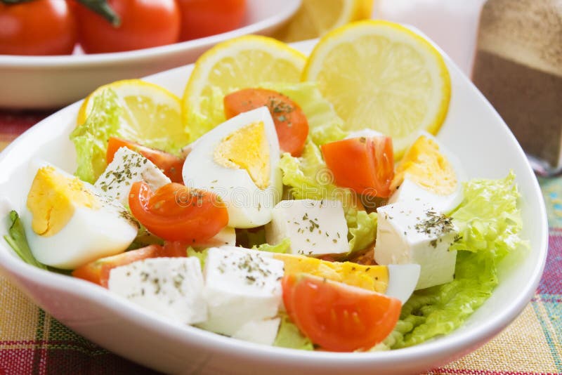 Egg and cheese salad stock image. Image of cherry, meal 18841439