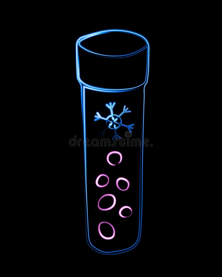 Vector isolated illustration of egg freezing with neon effect. Egg cells in a test tube. Artificial insemination. Egg donation.