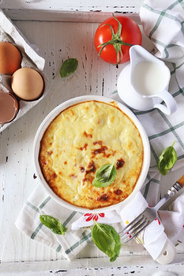 Egg Gratin. Baked Omelette with Mashed Potatoes Stock Photo Image of