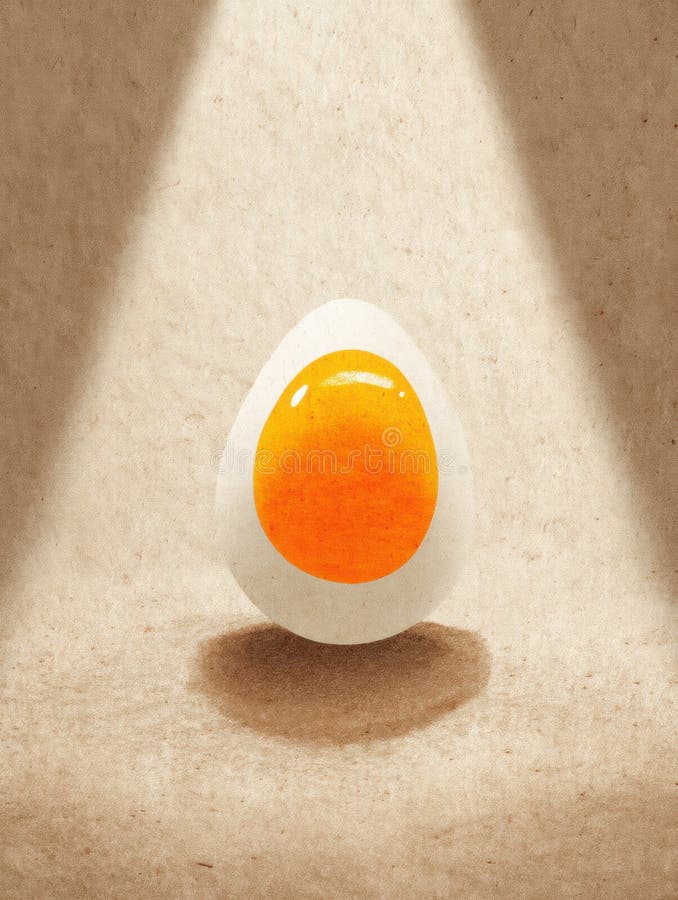 Egg Illustration Displayed Under a Warm Spotlight on Textured Paper Background, Creating a Focused Artistic Effect stock photos