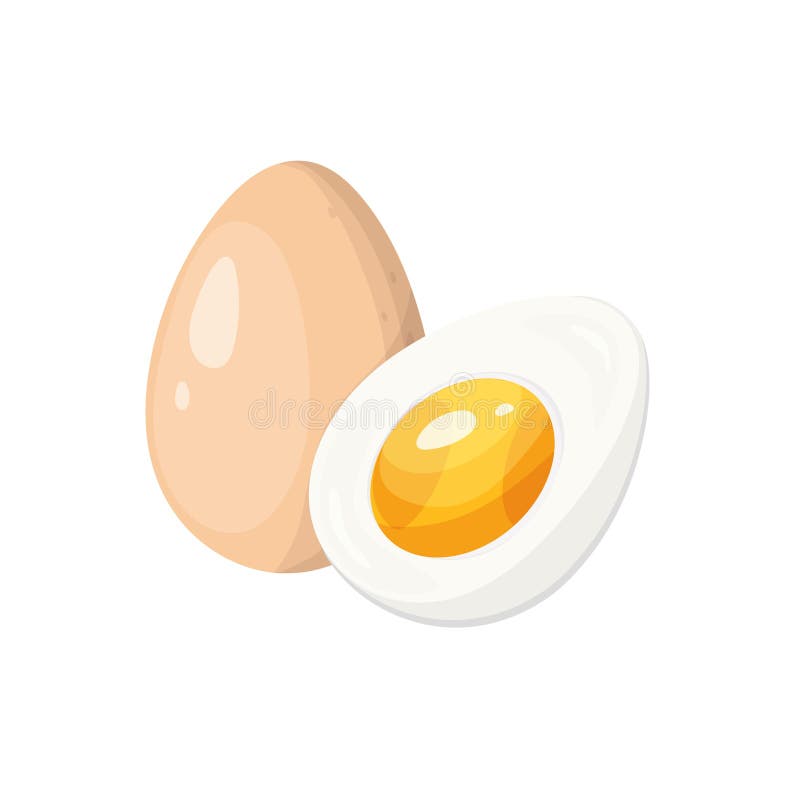 Egg illustration. Whole and boiled half egg, in cartoon style. stock illustration