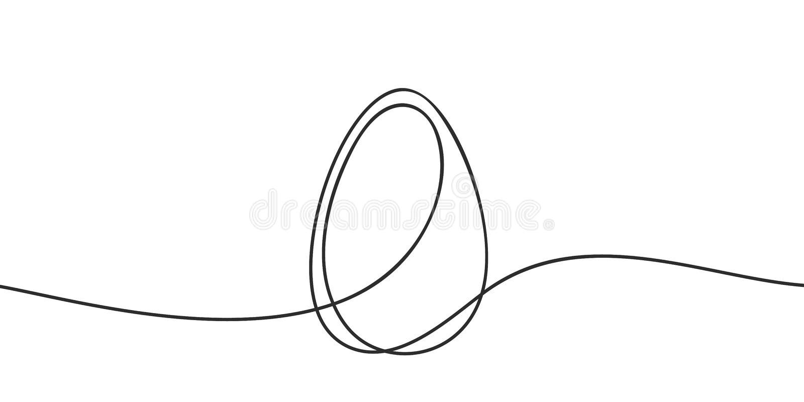 Egg Line Art, Continuous One Line Drawing of Single Egg Shape Outline Several Times, Black and