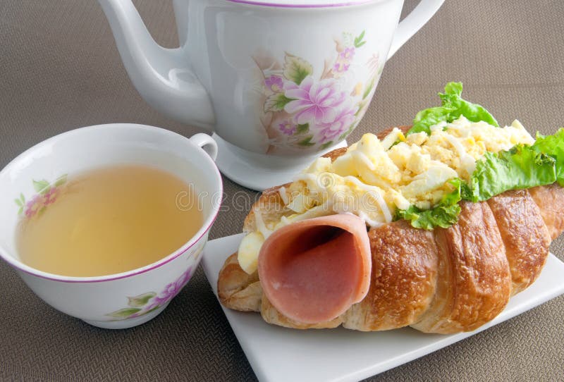 Egg Mayonnaise Croissant With Afternoon Tea Stock Photo Image of