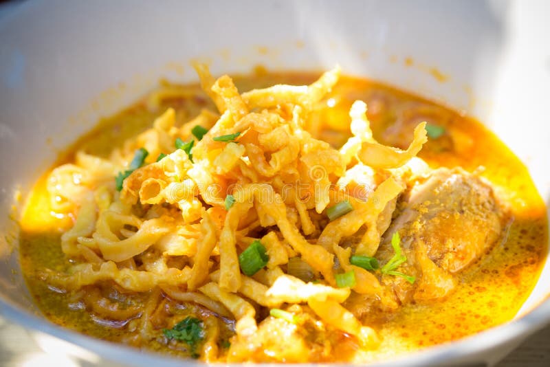 Egg Noodle in Chicken Curry (Kao Soi Kai ) Stock Photo Image of