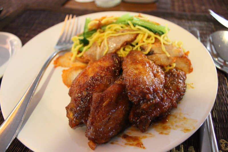 Egg Noodle and Red Wine Chicken Stock Photo Image of garlic, cosmos