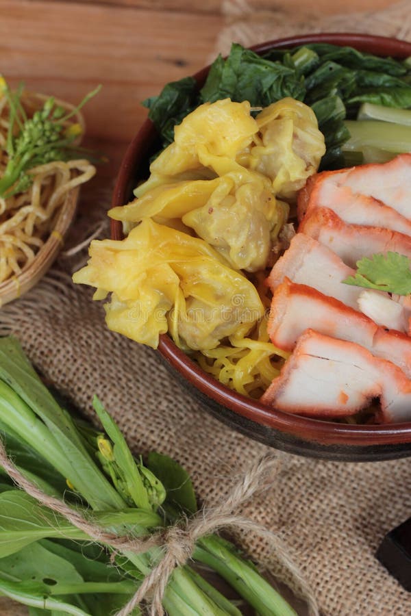 Egg Noodles with Pork and Dumpling is Delicious. Stock Photo Image of