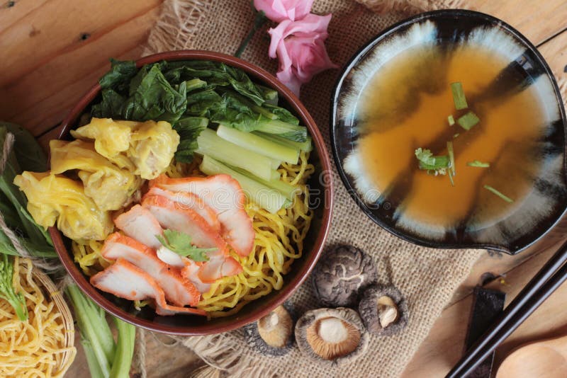 Egg Noodles with Pork and Dumpling is Delicious. Stock Photo Image of