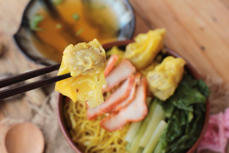 Egg Noodles with Pork and Dumpling is Delicious. Stock Image Image of