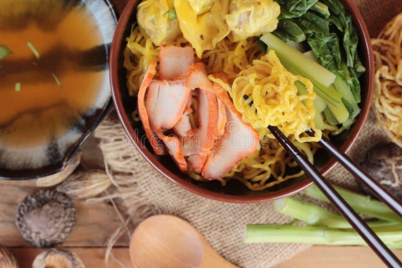 Egg Noodles with Pork and Dumpling is Delicious. Stock Image Image of