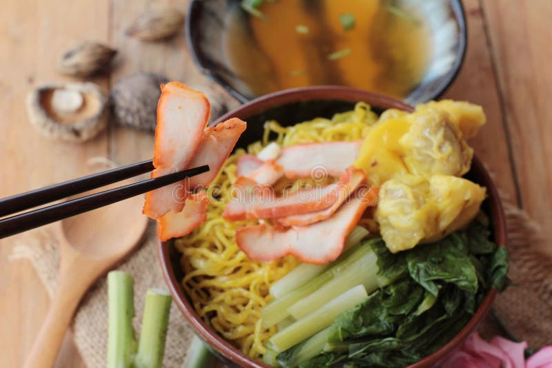 Egg Noodles with Pork and Dumpling is Delicious. Stock Photo Image of