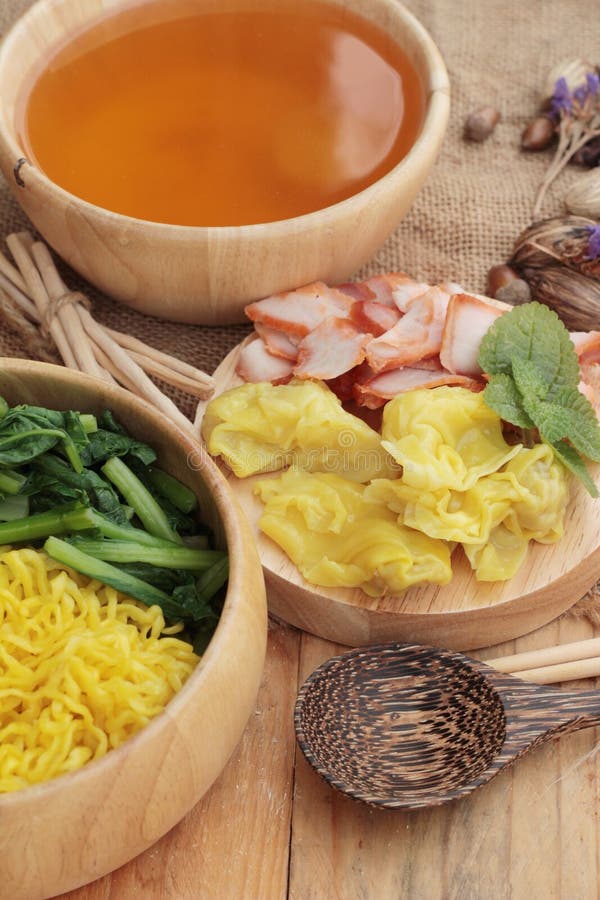 Egg Noodles with Pork and Dumpling in Soup. Stock Photo Image of