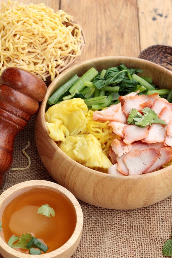 Egg Noodles with Pork and Dumpling in Soup. Stock Photo Image of