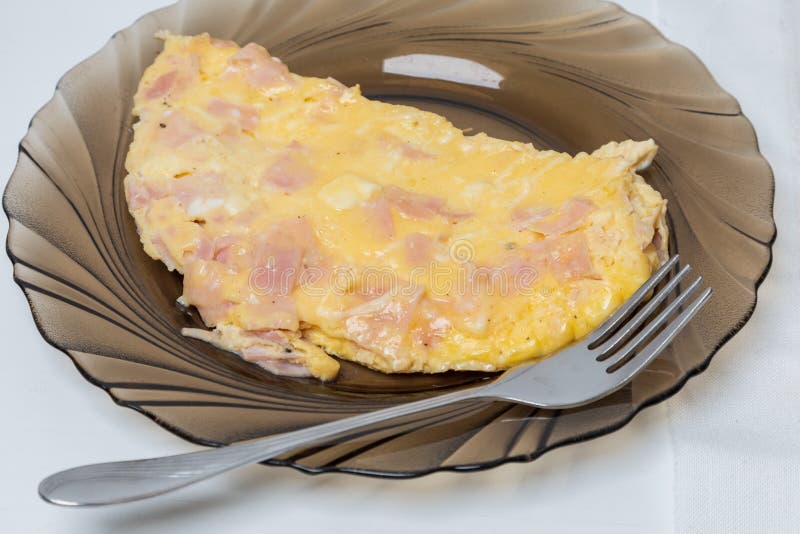 Egg Omelette with a Fork on a Plate Stock Image Image of homemade