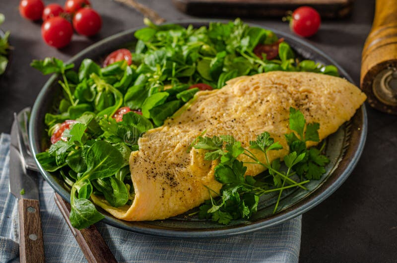 Egg omelette with salad stock photo. Image of cheese 197284706