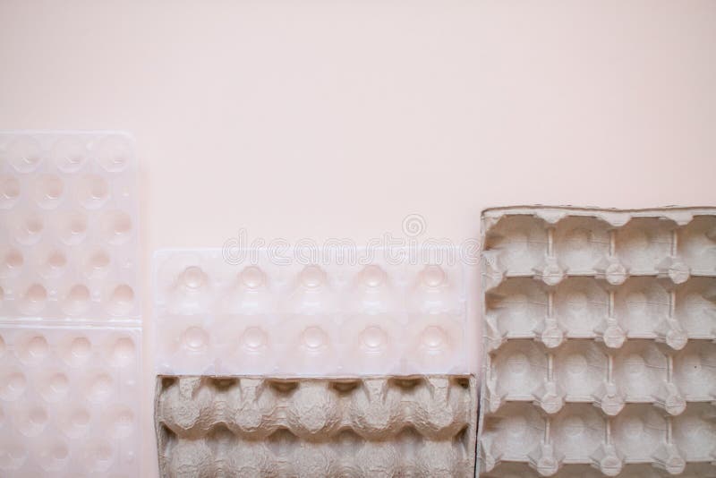 Egg Packaging Recyclable and Plastic. Waste Sorting Stock Photo