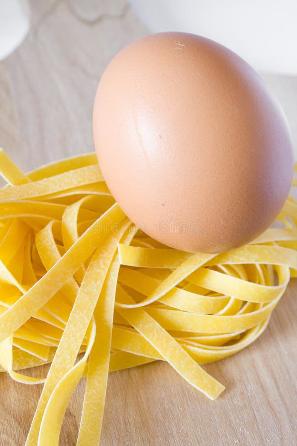 Egg on the pasta noodle