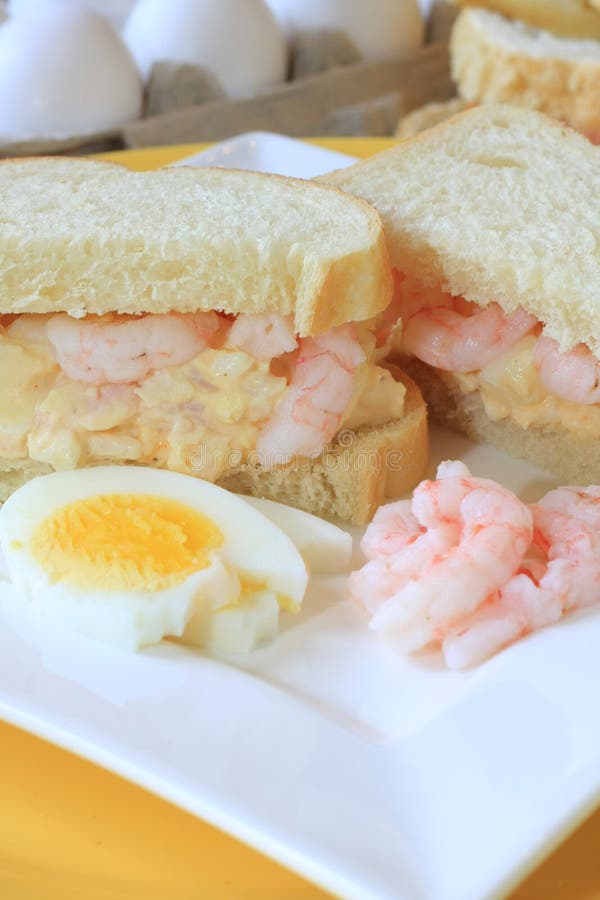 Egg and shrimp salad sandwich