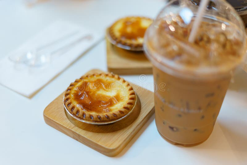 Egg tart with milk tea stock image. Image of white, dessert 110109569