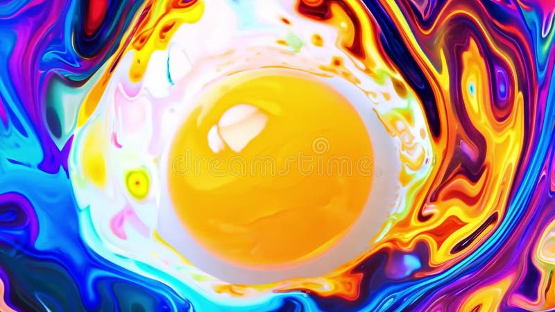 Egg yolk morphing on psychedelic background vector illustration