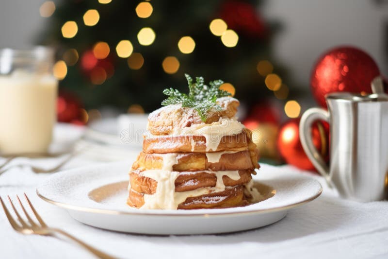 Eggnog French Toast on a Breakfast Table Setup Stock Illustration
