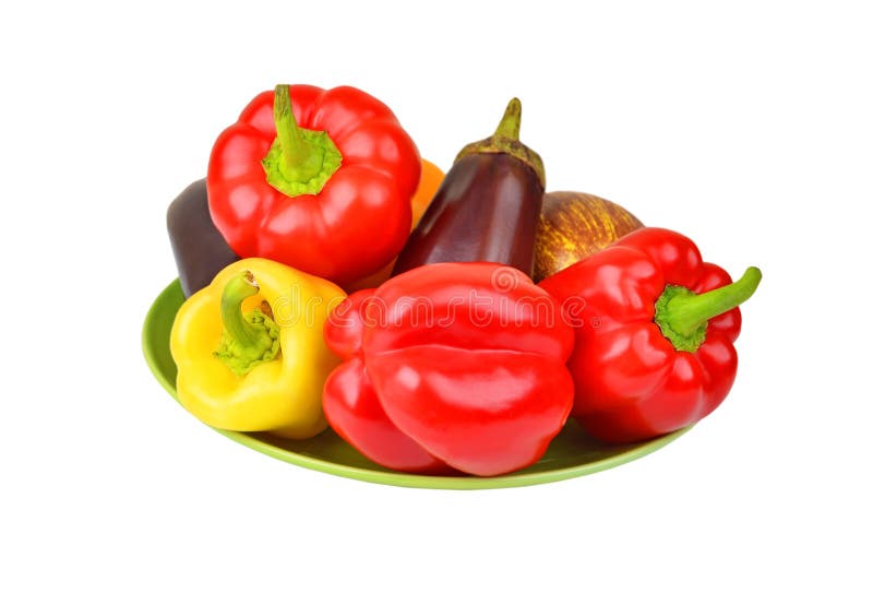 Eggplant and Bell Pepper on Plate Stock Image Image of agriculture